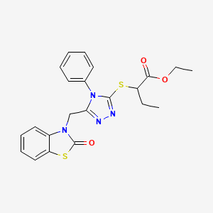 molecular formula C22H22N4O3S2 B2704660 ethyl 2-((5-((2-oxobenzo[d]thiazol-3(2H)-yl)methyl)-4-phenyl-4H-1,2,4-triazol-3-yl)thio)butanoate CAS No. 847402-35-1