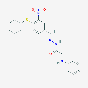 molecular formula C21H24N4O3S B2704680 N'-[(1E)-[4-(cyclohexylsulfanyl)-3-nitrophenyl]methylidene]-2-(phenylamino)acetohydrazide CAS No. 329777-97-1