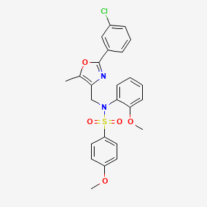 molecular formula C25H23ClN2O5S B2704684 N-{[2-(3-chlorophenyl)-5-methyl-1,3-oxazol-4-yl]methyl}-4-methoxy-N-(2-methoxyphenyl)benzene-1-sulfonamide CAS No. 1251581-74-4