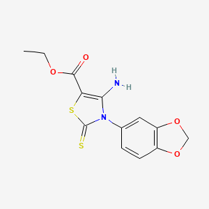 molecular formula C13H12N2O4S2 B2704696 ethyl 4-amino-3-(2H-1,3-benzodioxol-5-yl)-2-sulfanylidene-2,3-dihydro-1,3-thiazole-5-carboxylate CAS No. 689772-70-1
