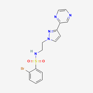 molecular formula C15H14BrN5O2S B2704697 2-bromo-N-(2-(3-(pyrazin-2-yl)-1H-pyrazol-1-yl)ethyl)benzenesulfonamide CAS No. 2034601-05-1