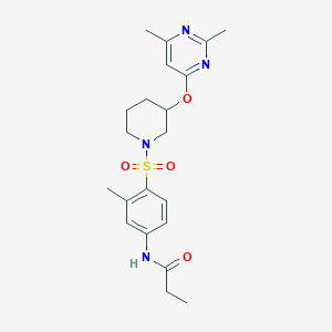 molecular formula C21H28N4O4S B2704710 N-(4-((3-((2,6-dimethylpyrimidin-4-yl)oxy)piperidin-1-yl)sulfonyl)-3-methylphenyl)propionamide CAS No. 2034500-57-5