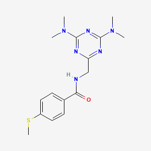 molecular formula C16H22N6OS B2704761 N-((4,6-bis(dimethylamino)-1,3,5-triazin-2-yl)methyl)-4-(methylthio)benzamide CAS No. 2034426-85-0