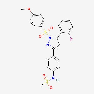 molecular formula C23H22FN3O5S2 B2704769 N-{4-[5-(2-fluorophenyl)-1-(4-methoxybenzenesulfonyl)-4,5-dihydro-1H-pyrazol-3-yl]phenyl}methanesulfonamide CAS No. 851781-09-4