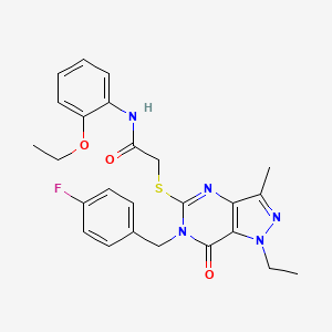 molecular formula C25H26FN5O3S B2704777 N-(2-ethoxyphenyl)-2-({1-ethyl-6-[(4-fluorophenyl)methyl]-3-methyl-7-oxo-1H,6H,7H-pyrazolo[4,3-d]pyrimidin-5-yl}sulfanyl)acetamide CAS No. 1358234-51-1