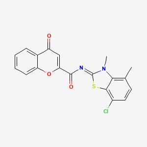 molecular formula C19H13ClN2O3S B2704794 N-[(2Z)-7-chloro-3,4-dimethyl-2,3-dihydro-1,3-benzothiazol-2-ylidene]-4-oxo-4H-chromene-2-carboxamide CAS No. 868369-71-5