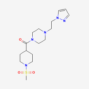 molecular formula C16H27N5O3S B2704807 (4-(2-(1H-pyrazol-1-yl)ethyl)piperazin-1-yl)(1-(methylsulfonyl)piperidin-4-yl)methanone CAS No. 1286697-90-2