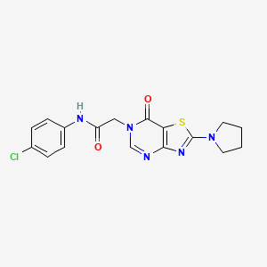 molecular formula C17H16ClN5O2S B2704863 N-(4-chlorophenyl)-2-[7-oxo-2-(pyrrolidin-1-yl)-6H,7H-[1,3]thiazolo[4,5-d]pyrimidin-6-yl]acetamide CAS No. 1223833-47-3