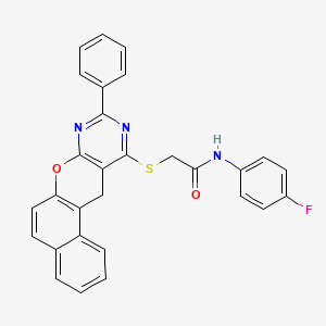 N-(4-Fluorophenyl)-2-[(2-phenyl-5H-12-oxa-1,3-diazatetraphen-4-YL)sulfanyl]acetamide