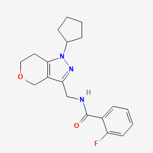molecular formula C19H22FN3O2 B2704913 N-((1-cyclopentyl-1,4,6,7-tetrahydropyrano[4,3-c]pyrazol-3-yl)methyl)-2-fluorobenzamide CAS No. 1798460-01-1