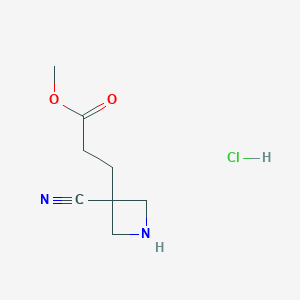 molecular formula C8H13ClN2O2 B2704927 Methyl 3-(3-cyanoazetidin-3-yl)propanoate;hydrochloride CAS No. 2503203-45-8