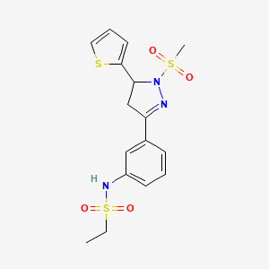 molecular formula C16H19N3O4S3 B2704937 N-{3-[1-methanesulfonyl-5-(thiophen-2-yl)-4,5-dihydro-1H-pyrazol-3-yl]phenyl}ethane-1-sulfonamide CAS No. 851783-17-0