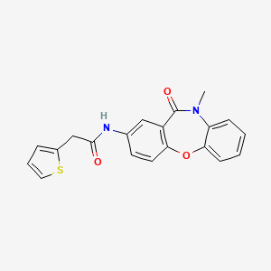 molecular formula C20H16N2O3S B2704973 N-(10-methyl-11-oxo-10,11-dihydrodibenzo[b,f][1,4]oxazepin-2-yl)-2-(thiophen-2-yl)acetamide CAS No. 922131-79-1