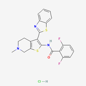 molecular formula C22H18ClF2N3OS2 B2705020 N-(3-(benzo[d]thiazol-2-yl)-6-methyl-4,5,6,7-tetrahydrothieno[2,3-c]pyridin-2-yl)-2,6-difluorobenzamide hydrochloride CAS No. 1189688-52-5