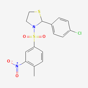 molecular formula C16H15ClN2O4S2 B2705025 2-(4-Chloro-phenyl)-3-(4-methyl-3-nitro-benzenesulfonyl)-thiazolidine CAS No. 337353-77-2