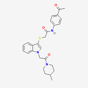 molecular formula C26H29N3O3S B2705039 N-(4-acetylphenyl)-2-({1-[2-(4-methylpiperidin-1-yl)-2-oxoethyl]-1H-indol-3-yl}sulfanyl)acetamide CAS No. 878056-92-9