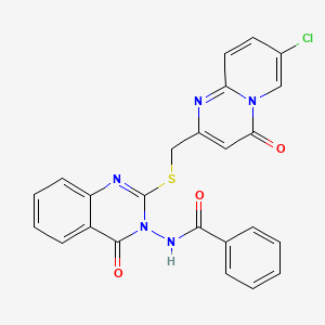 molecular formula C24H16ClN5O3S B2705041 N-{2-[({7-chloro-4-oxo-4H-pyrido[1,2-a]pyrimidin-2-yl}methyl)sulfanyl]-4-oxo-3,4-dihydroquinazolin-3-yl}benzamide CAS No. 422278-39-5