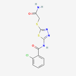 molecular formula C11H9ClN4O2S2 B2705128 N-(5-((2-amino-2-oxoethyl)thio)-1,3,4-thiadiazol-2-yl)-2-chlorobenzamide CAS No. 868976-68-5