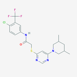 molecular formula C20H22ClF3N4OS B2705130 N-[4-Chloro-3-(trifluoromethyl)phenyl]-2-{[6-(3,5-dimethylpiperidin-1-YL)pyrimidin-4-YL]sulfanyl}acetamide CAS No. 1251683-55-2