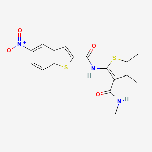 molecular formula C17H15N3O4S2 B2705143 N-[4,5-dimethyl-3-(methylcarbamoyl)thiophen-2-yl]-5-nitro-1-benzothiophene-2-carboxamide CAS No. 896296-00-7