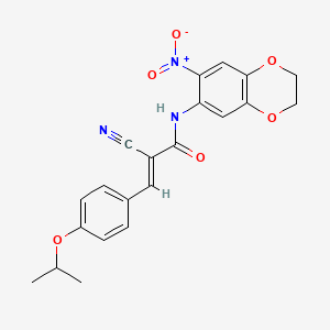 (E)-2-cyano-N-(6-nitro-2,3-dihydro-1,4-benzodioxin-7-yl)-3-(4-propan-2-yloxyphenyl)prop-2-enamide