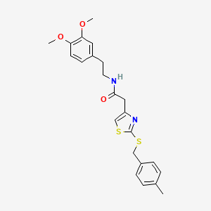 molecular formula C23H26N2O3S2 B2705149 N-(3,4-dimethoxyphenethyl)-2-(2-((4-methylbenzyl)thio)thiazol-4-yl)acetamide CAS No. 941982-19-0