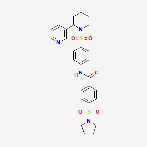 molecular formula C27H30N4O5S2 B2705170 N-(4-{[2-(pyridin-3-yl)piperidin-1-yl]sulfonyl}phenyl)-4-(pyrrolidine-1-sulfonyl)benzamide CAS No. 393835-07-9