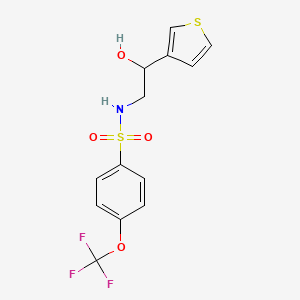 molecular formula C13H12F3NO4S2 B2705171 N-(2-hydroxy-2-(thiophen-3-yl)ethyl)-4-(trifluoromethoxy)benzenesulfonamide CAS No. 1251609-73-0