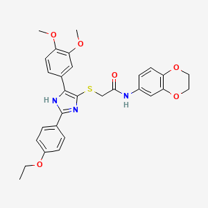 molecular formula C29H29N3O6S B2705312 N-(2,3-DIHYDRO-1,4-BENZODIOXIN-6-YL)-2-{[5-(3,4-DIMETHOXYPHENYL)-2-(4-ETHOXYPHENYL)-1H-IMIDAZOL-4-YL]SULFANYL}ACETAMIDE CAS No. 901265-68-7