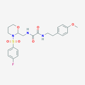 molecular formula C22H26FN3O6S B2705480 N1-((3-((4-fluorophenyl)sulfonyl)-1,3-oxazinan-2-yl)methyl)-N2-(4-methoxyphenethyl)oxalamide CAS No. 872881-61-3