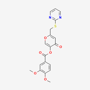 molecular formula C19H16N2O6S B2705536 [4-Oxo-6-(pyrimidin-2-ylsulfanylmethyl)pyran-3-yl] 3,4-dimethoxybenzoate CAS No. 877635-72-8