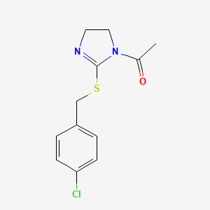 molecular formula C12H13ClN2OS B2705592 1-[2-[(4-Chlorophenyl)methylsulfanyl]-4,5-dihydroimidazol-1-yl]ethanone CAS No. 851801-45-1