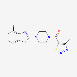 molecular formula C15H14FN5OS2 B2705593 (4-(4-Fluorobenzo[d]thiazol-2-yl)piperazin-1-yl)(4-methyl-1,2,3-thiadiazol-5-yl)methanone CAS No. 1172227-04-1