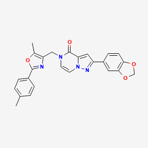 molecular formula C25H20N4O4 B2705602 2-(benzo[d][1,3]dioxol-5-yl)-5-((5-methyl-2-(p-tolyl)oxazol-4-yl)methyl)pyrazolo[1,5-a]pyrazin-4(5H)-one CAS No. 1358793-99-3