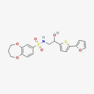 molecular formula C19H19NO6S2 B2705647 N-{2-[5-(furan-2-yl)thiophen-2-yl]-2-hydroxyethyl}-3,4-dihydro-2H-1,5-benzodioxepine-7-sulfonamide CAS No. 2380044-93-7