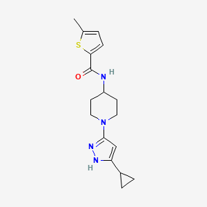 molecular formula C17H22N4OS B2705686 N-[1-(5-cyclopropyl-1H-pyrazol-3-yl)piperidin-4-yl]-5-methylthiophene-2-carboxamide CAS No. 2034201-00-6