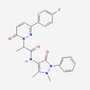 molecular formula C24H22FN5O3 B2705687 N-(1,5-dimethyl-3-oxo-2-phenyl-2,3-dihydro-1H-pyrazol-4-yl)-2-(3-(4-fluorophenyl)-6-oxopyridazin-1(6H)-yl)propanamide CAS No. 1234866-38-6