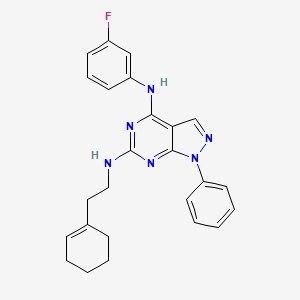 molecular formula C25H25FN6 B2705780 N6-[2-(CYCLOHEX-1-EN-1-YL)ETHYL]-N4-(3-FLUOROPHENYL)-1-PHENYL-1H-PYRAZOLO[3,4-D]PYRIMIDINE-4,6-DIAMINE CAS No. 1005296-97-8