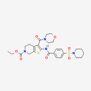 molecular formula C27H34N4O7S2 B2705787 ethyl 3-(morpholine-4-carbonyl)-2-(4-(piperidin-1-ylsulfonyl)benzamido)-4,5-dihydrothieno[2,3-c]pyridine-6(7H)-carboxylate CAS No. 449782-41-6