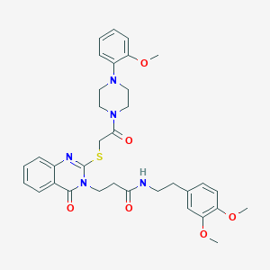 molecular formula C34H39N5O6S B2705790 N-[2-(3,4-dimethoxyphenyl)ethyl]-3-[2-({2-[4-(2-methoxyphenyl)piperazin-1-yl]-2-oxoethyl}sulfanyl)-4-oxo-3,4-dihydroquinazolin-3-yl]propanamide CAS No. 422289-01-8