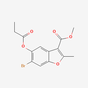molecular formula C14H13BrO5 B2705949 Methyl 6-bromo-2-methyl-5-(propanoyloxy)-1-benzofuran-3-carboxylate CAS No. 308295-41-2