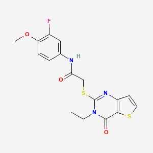 2-[(3-ethyl-4-oxo-3,4-dihydrothieno[3,2-d]pyrimidin-2-yl)sulfanyl]-N-(3-fluoro-4-methoxyphenyl)acetamide