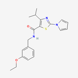 molecular formula C20H23N3O2S B2706155 N-[(3-ethoxyphenyl)methyl]-4-(propan-2-yl)-2-(1H-pyrrol-1-yl)-1,3-thiazole-5-carboxamide CAS No. 1251689-91-4