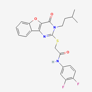 molecular formula C23H21F2N3O3S B2706159 N-(3,4-difluorophenyl)-2-{[3-(3-methylbutyl)-4-oxo-3,4-dihydro[1]benzofuro[3,2-d]pyrimidin-2-yl]sulfanyl}acetamide CAS No. 899755-46-5