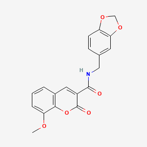 molecular formula C19H15NO6 B2706167 N-[(2H-1,3-benzodioxol-5-yl)methyl]-8-methoxy-2-oxo-2H-chromene-3-carboxamide CAS No. 431919-40-3
