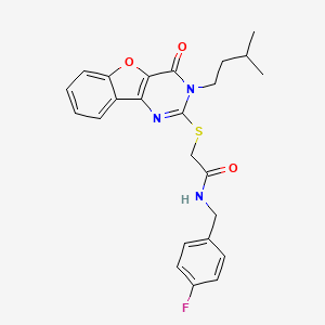 molecular formula C24H24FN3O3S B2706222 N-(4-fluorobenzyl)-2-{[3-(3-methylbutyl)-4-oxo-3,4-dihydro[1]benzofuro[3,2-d]pyrimidin-2-yl]sulfanyl}acetamide CAS No. 899755-64-7