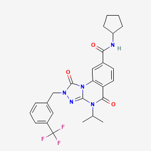 molecular formula C26H26F3N5O3 B2706256 N-cyclopentyl-1,5-dioxo-4-(propan-2-yl)-2-{[3-(trifluoromethyl)phenyl]methyl}-1H,2H,4H,5H-[1,2,4]triazolo[4,3-a]quinazoline-8-carboxamide CAS No. 1242970-51-9
