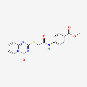 molecular formula C18H16N4O4S B2706281 methyl 4-[2-({9-methyl-4-oxo-4H-pyrido[1,2-a][1,3,5]triazin-2-yl}sulfanyl)acetamido]benzoate CAS No. 896341-59-6