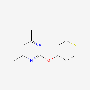 molecular formula C11H16N2OS B2706309 4,6-Dimethyl-2-(thian-4-yloxy)pyrimidine CAS No. 2201203-23-6