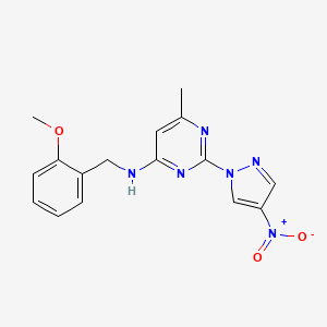 molecular formula C16H16N6O3 B2706334 N-(2-methoxybenzyl)-6-methyl-2-(4-nitro-1H-pyrazol-1-yl)pyrimidin-4-amine CAS No. 1001607-65-3